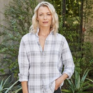 Frank & Eileen Linen Eileen in Grey & White Plaid - Size Large